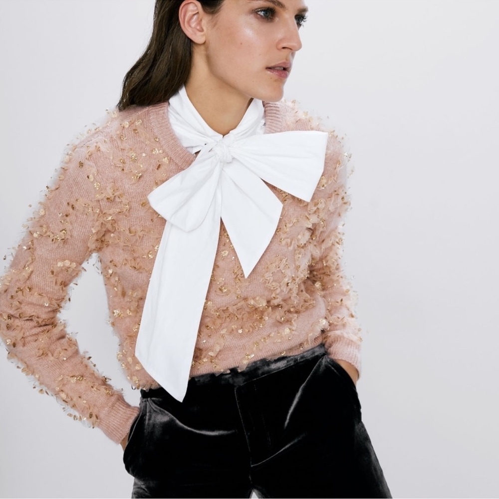 ZARA Ruffled Glitter Sweater